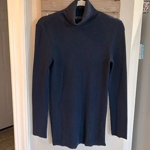 ST. JOHN navy ribbed turtleneck sweater wool sz small w sleeve and side zippers